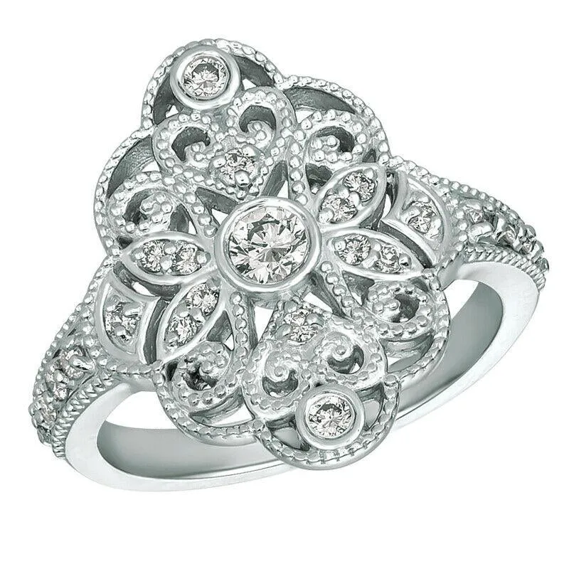 0.45 Carat Natural Diamond Cocktail Ring G SI 14K White Gold