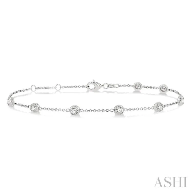 1 ctw Round Cut Diamond Circular Mount Station Bracelet in 14K White Gold
