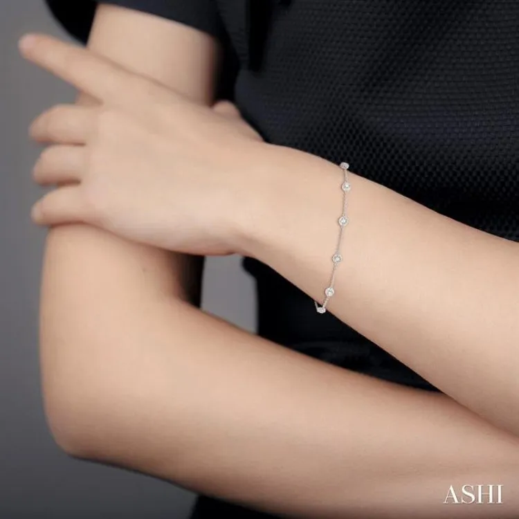 1 ctw Round Cut Diamond Circular Mount Station Bracelet in 14K White Gold