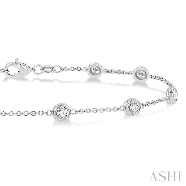 1 ctw Round Cut Diamond Circular Mount Station Bracelet in 14K White Gold