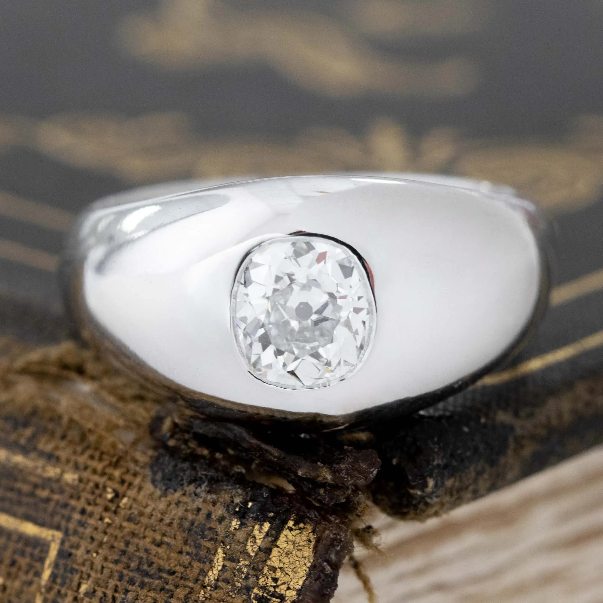 1.00ct Old Mine Cut Diamond Dome Ring, GIA F SI1, French