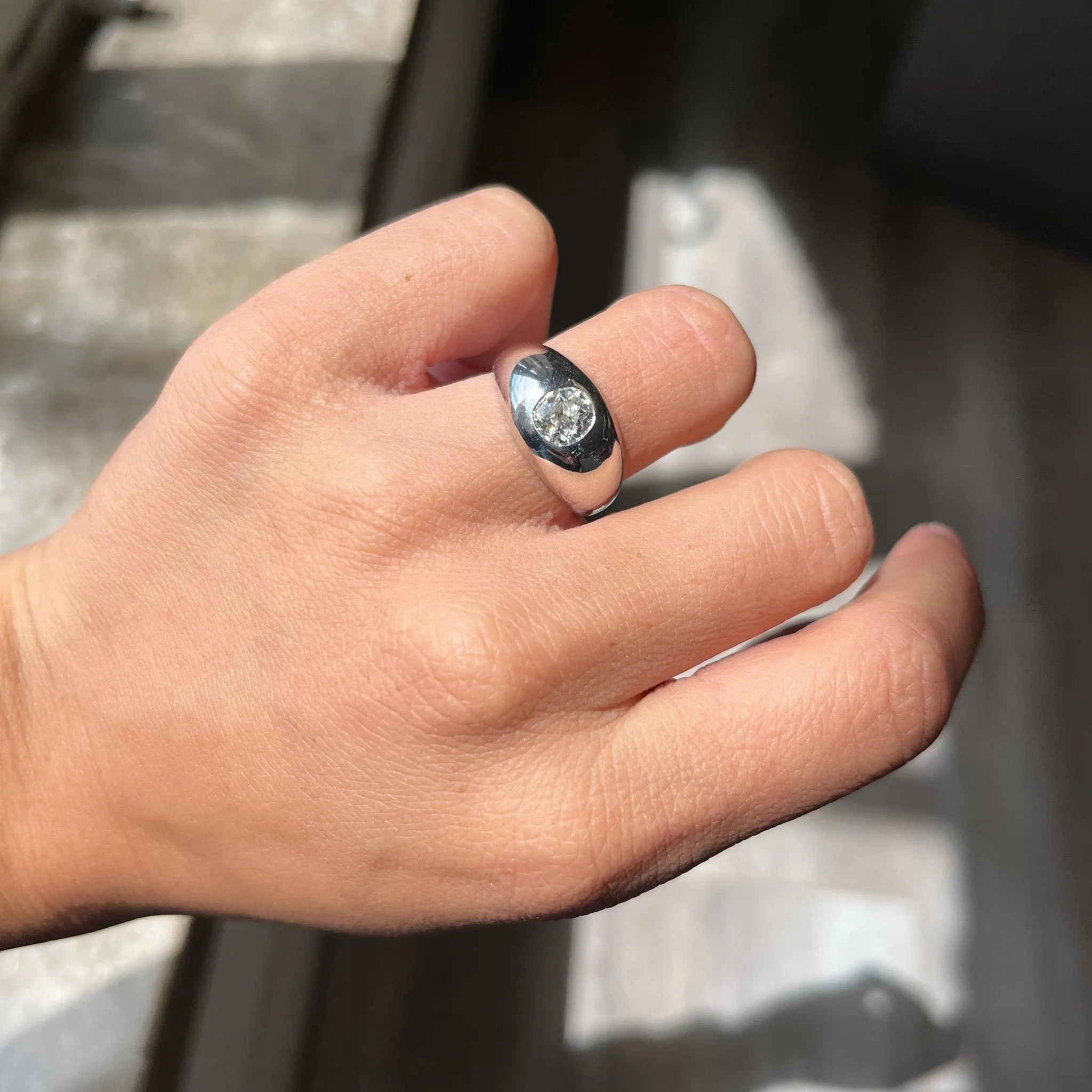1.00ct Old Mine Cut Diamond Dome Ring, GIA F SI1, French