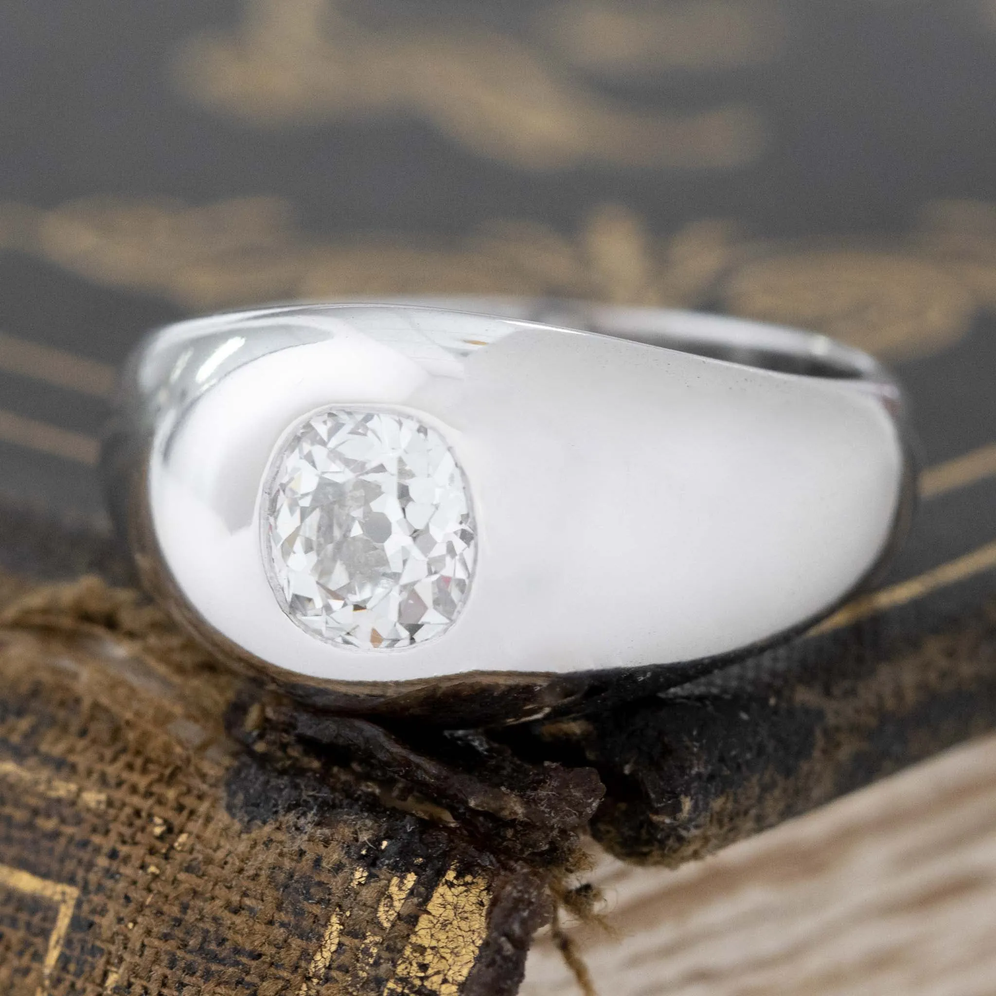 1.00ct Old Mine Cut Diamond Dome Ring, GIA F SI1, French