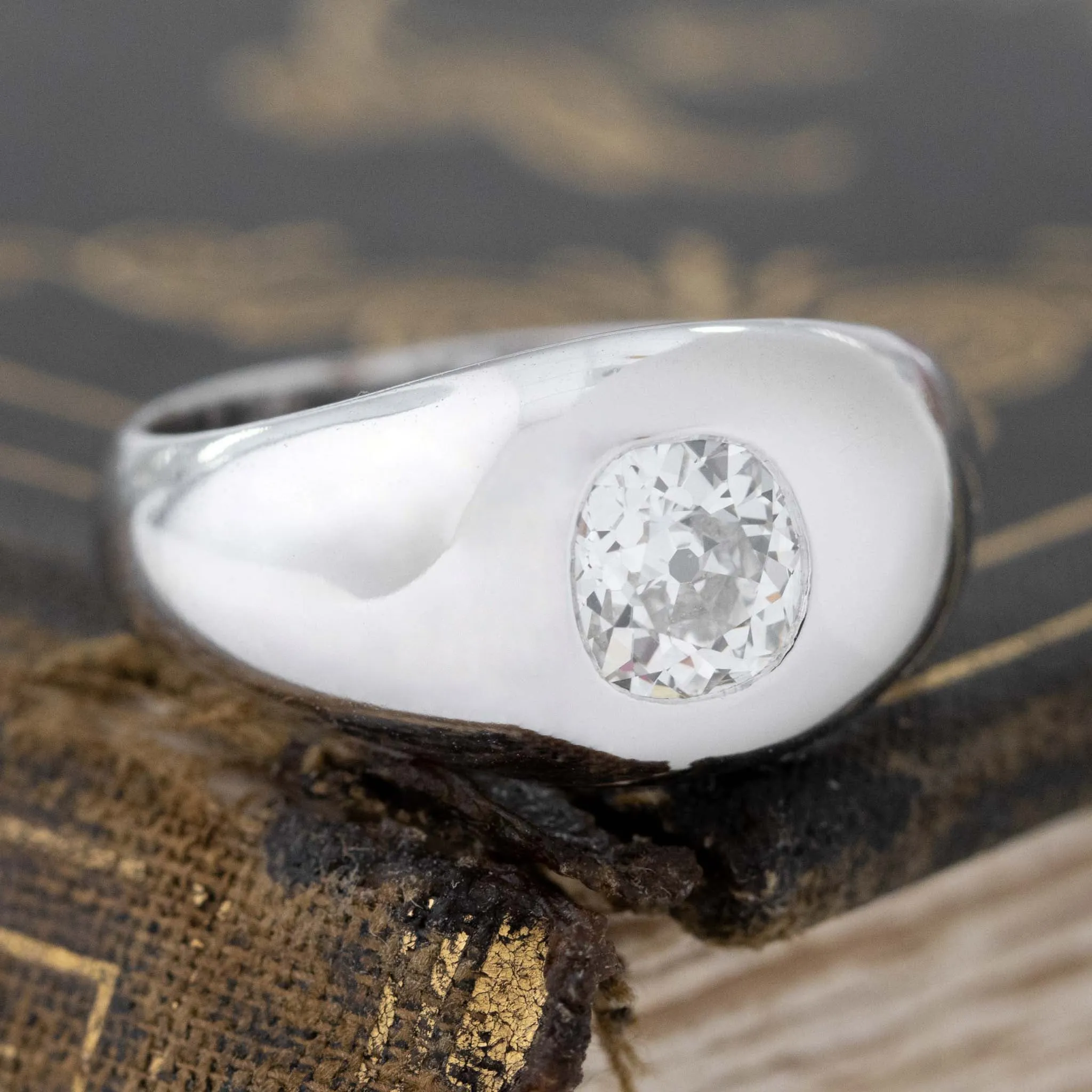 1.00ct Old Mine Cut Diamond Dome Ring, GIA F SI1, French