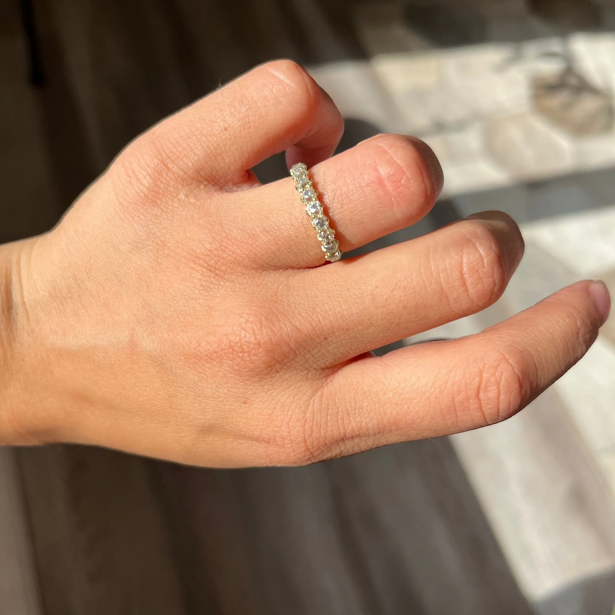 1.03ctw Old Mine Cut Diamond Half-Hoop 9-Stone Band
