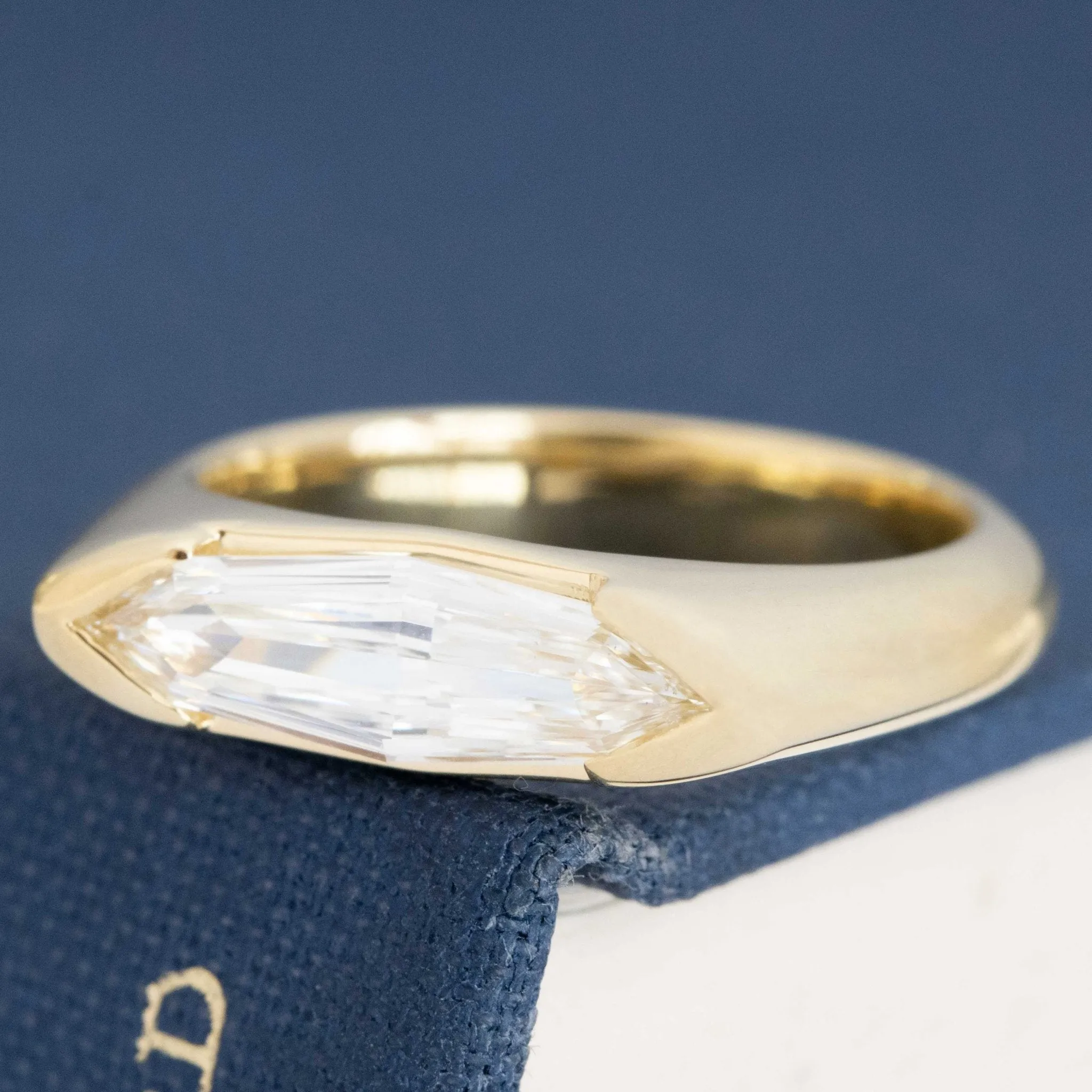 1.04ct Marquise Step Cut Diamond Half-Bezel Ring, GIA