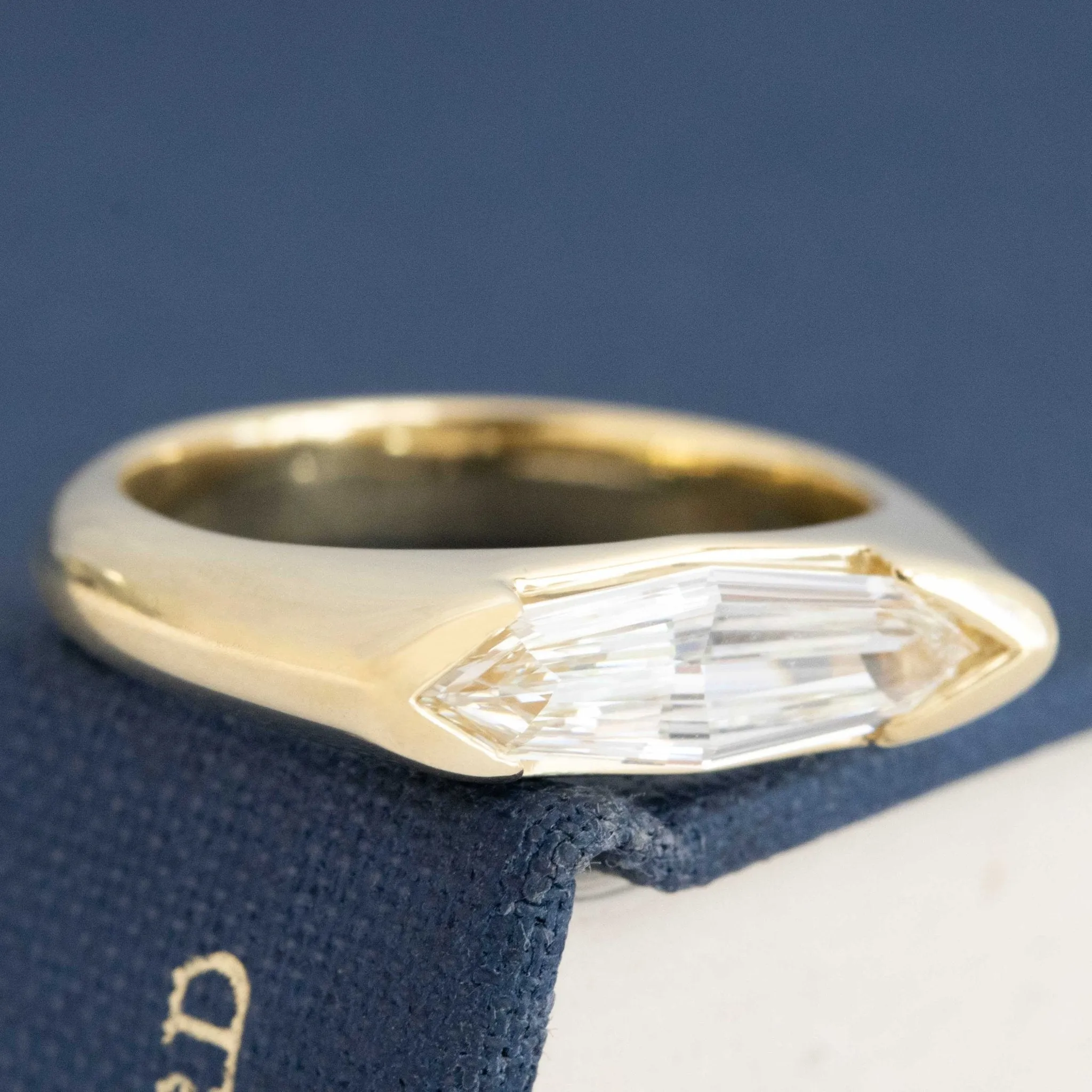 1.04ct Marquise Step Cut Diamond Half-Bezel Ring, GIA
