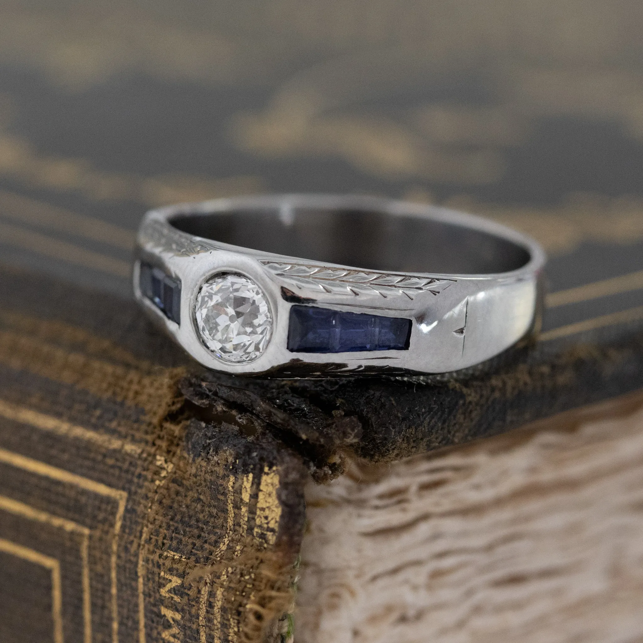1.05ctw Antique Old Mine Cut & Sapphire Diamond Band