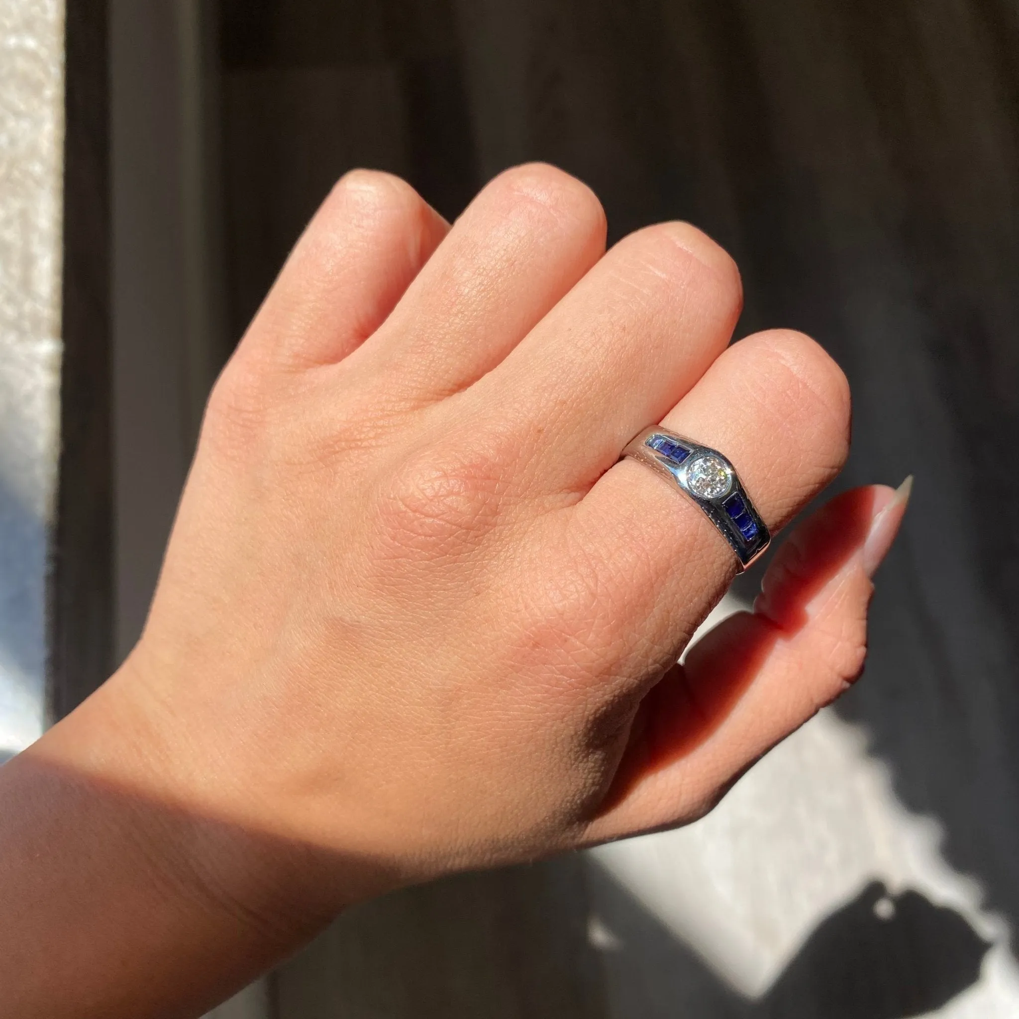 1.05ctw Antique Old Mine Cut & Sapphire Diamond Band