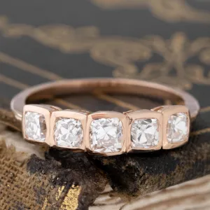 1.07ctw Old Mine Cut Diamond 5-Stone Bezel Band