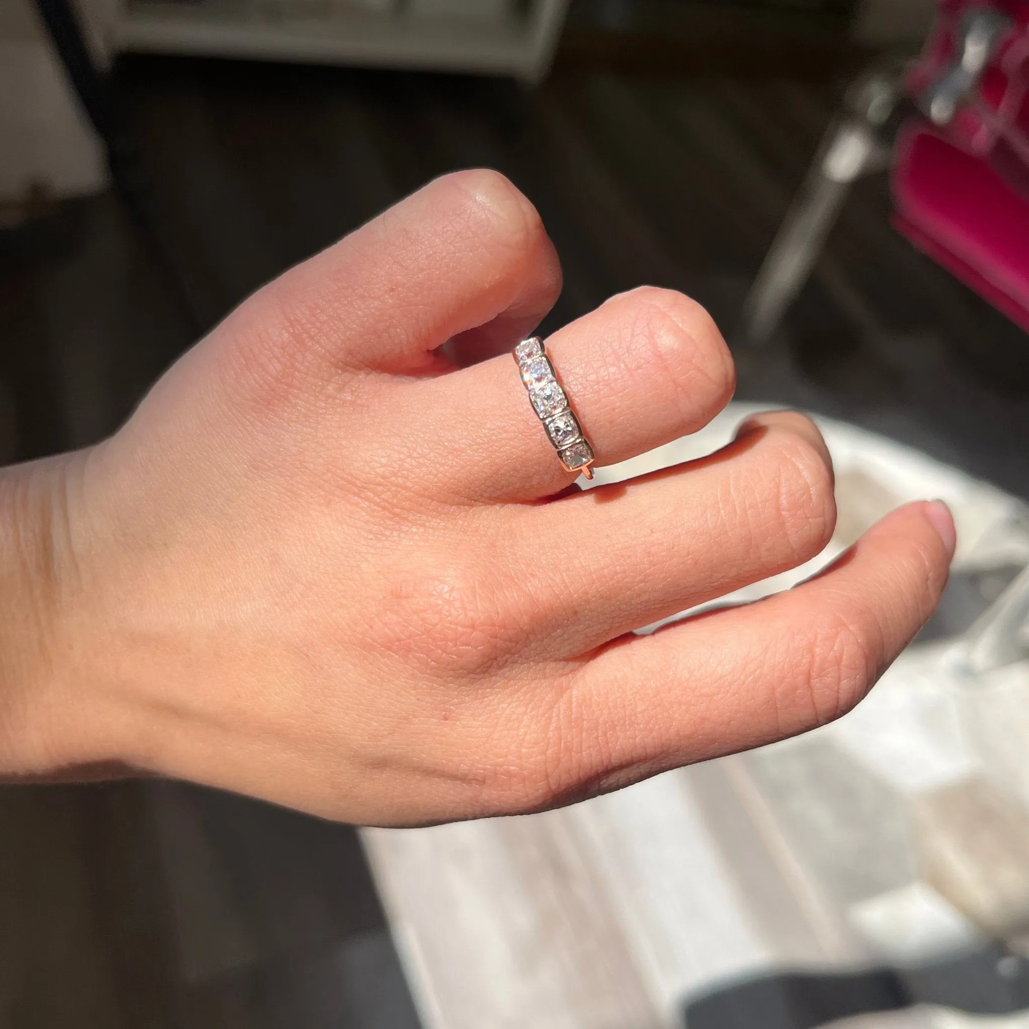 1.07ctw Old Mine Cut Diamond 5-Stone Bezel Band