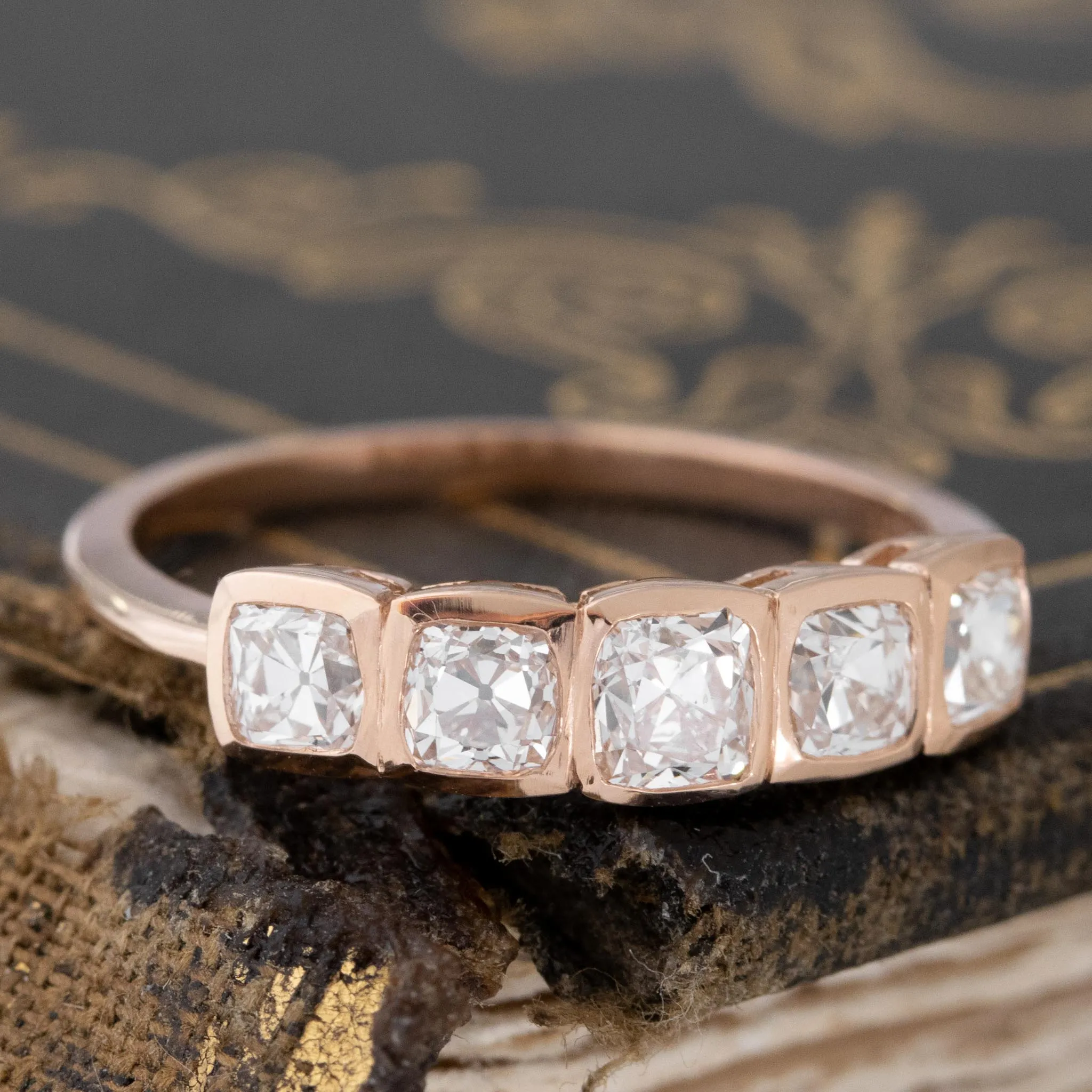 1.07ctw Old Mine Cut Diamond 5-Stone Bezel Band