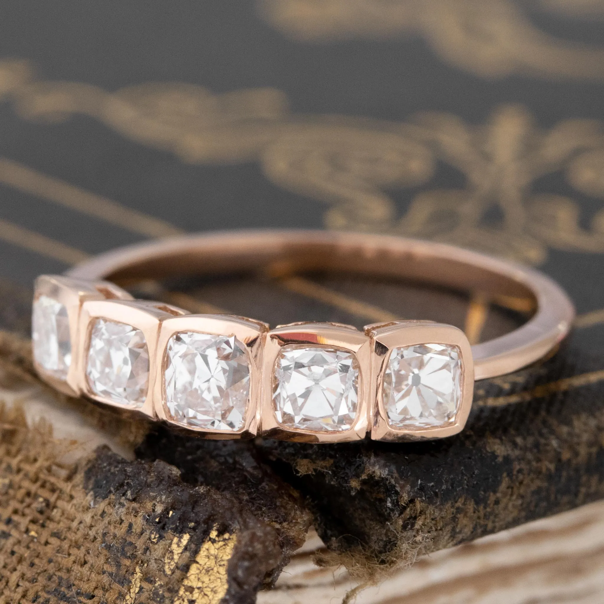 1.07ctw Old Mine Cut Diamond 5-Stone Bezel Band