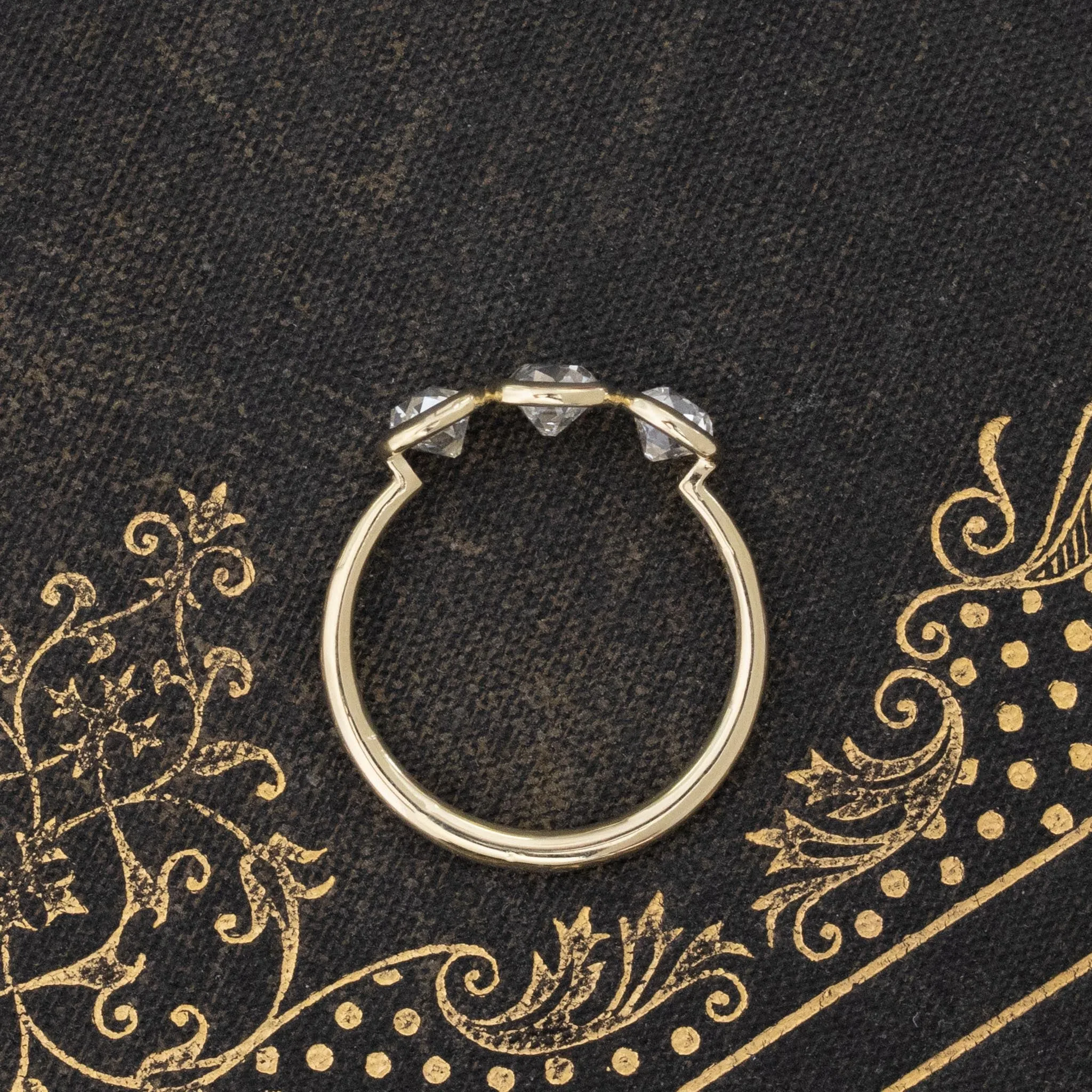 1.09ctw Old Mine Cut Diamond Bezel Trilogy Ring