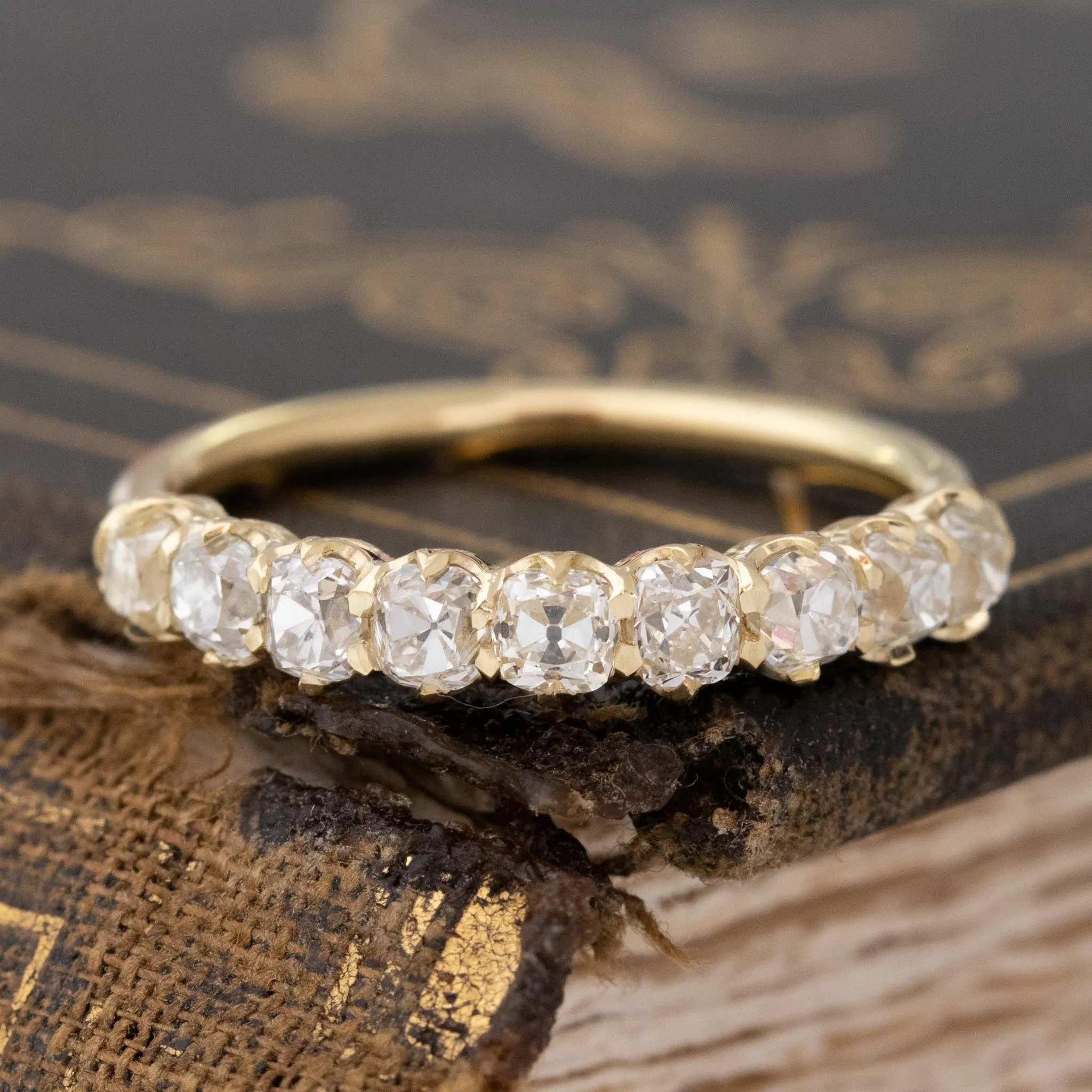 1.13ctw Old Mine Cut Diamond Half-Hoop 9-Stone Band