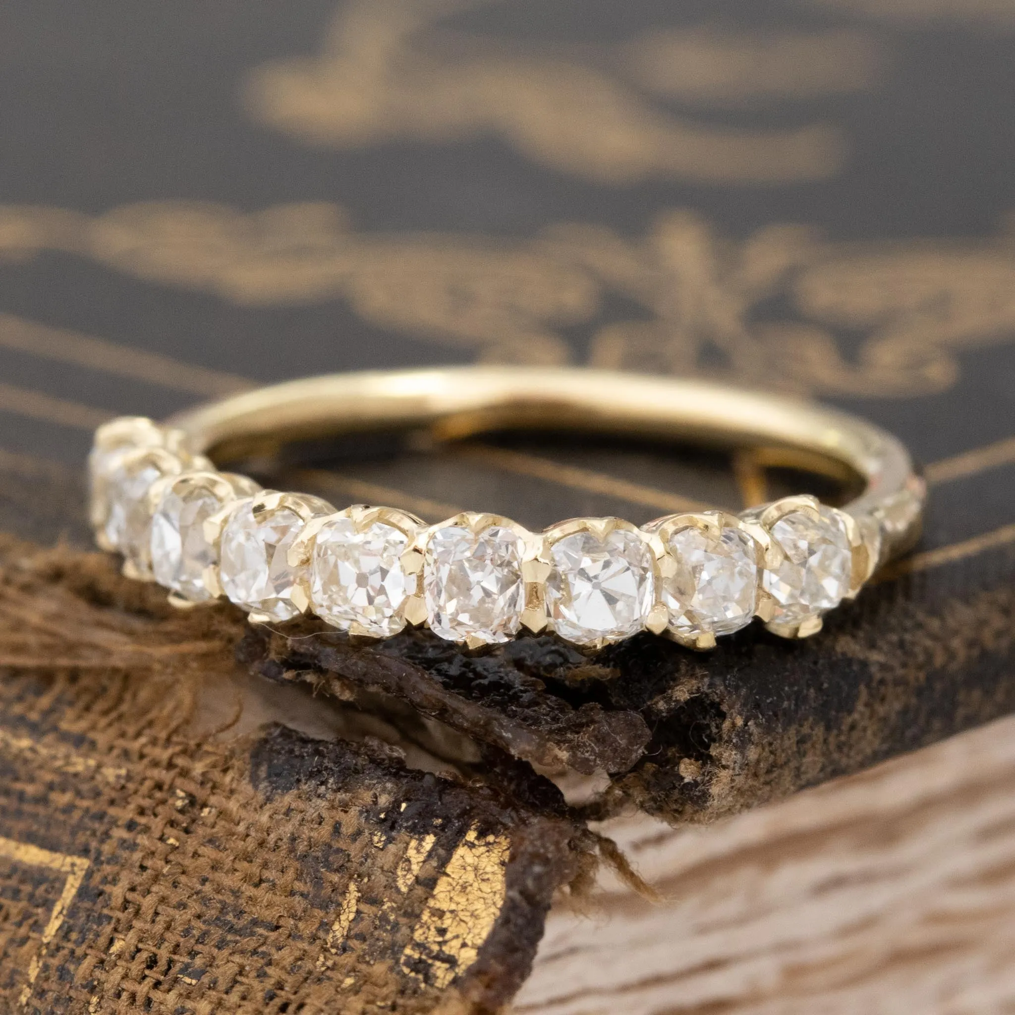 1.13ctw Old Mine Cut Diamond Half-Hoop 9-Stone Band