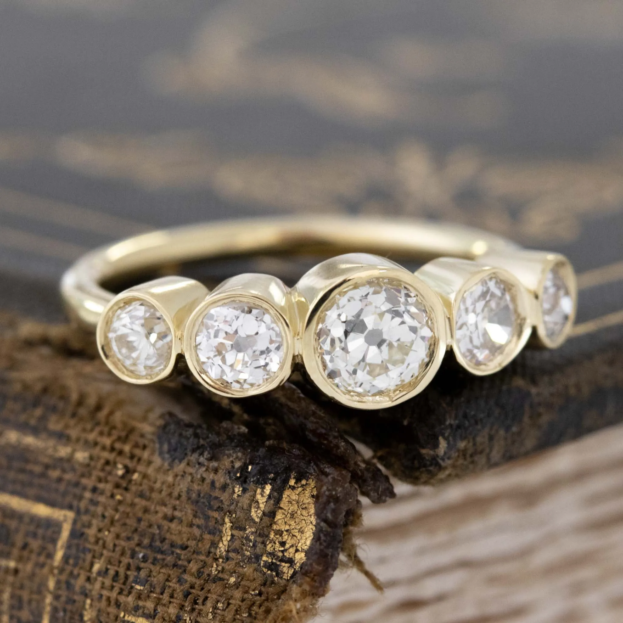 1.16ctw Old European Cut Diamond Graduated 5-Stone Band