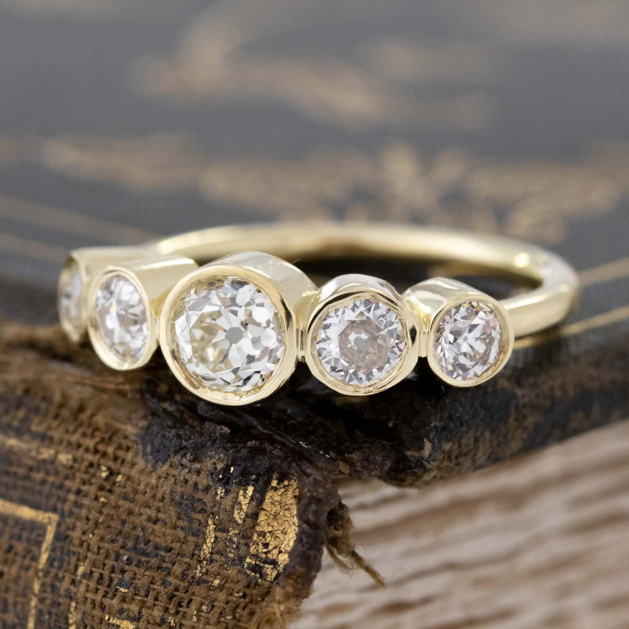 1.16ctw Old European Cut Diamond Graduated 5-Stone Band