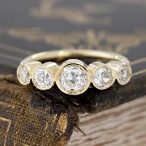 1.16ctw Old European Cut Diamond Graduated 5-Stone Band
