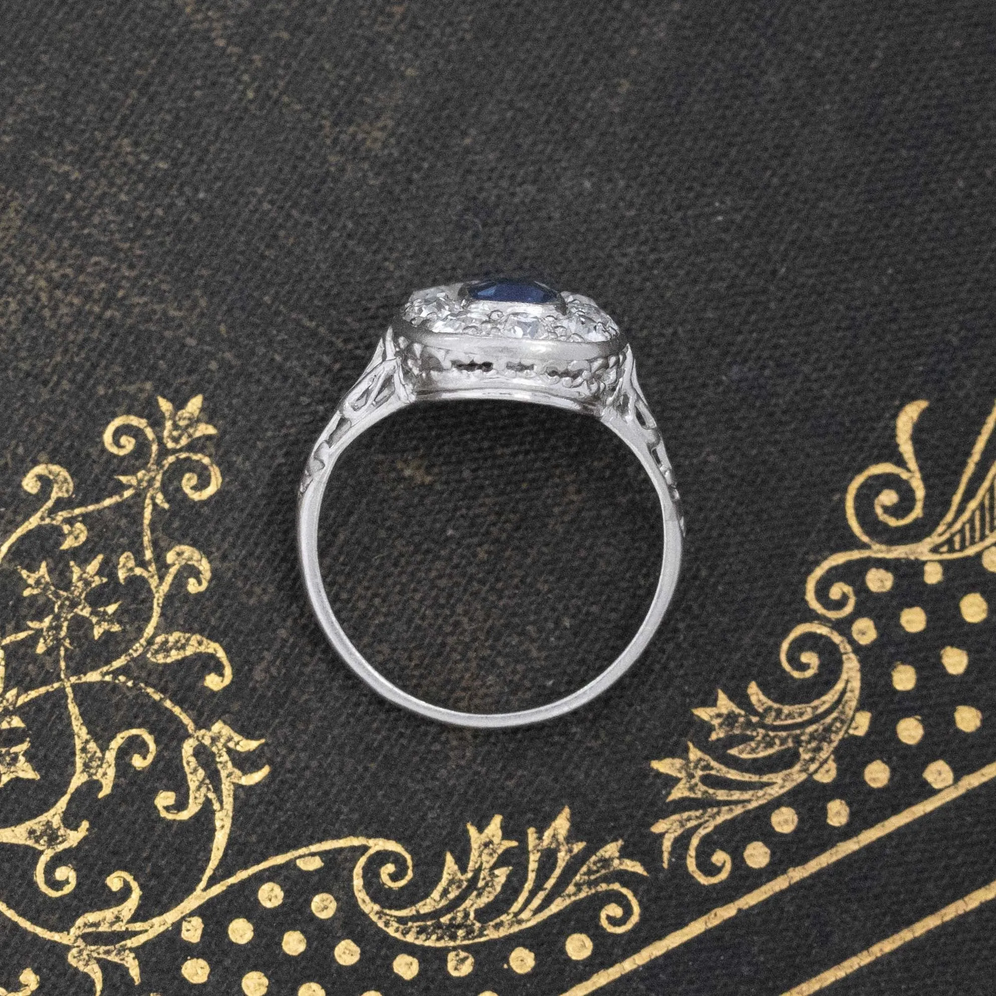 1.30ctw Sapphire & Old European Cut Diamond Cluster Ring