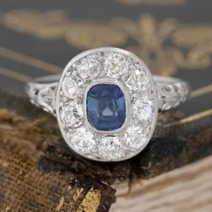 1.30ctw Sapphire & Old European Cut Diamond Cluster Ring