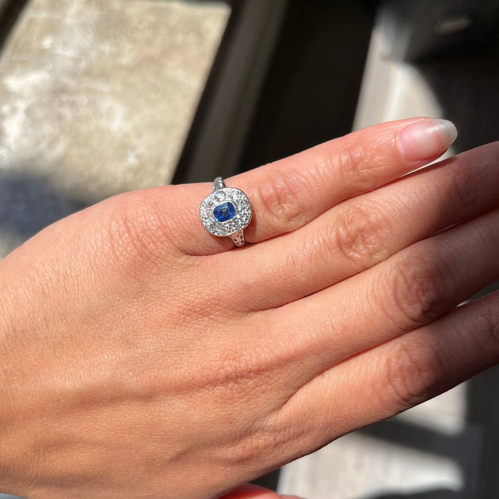 1.30ctw Sapphire & Old European Cut Diamond Cluster Ring