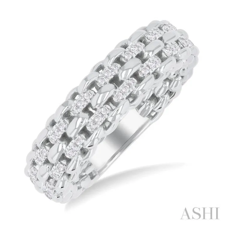 1/4 ctw Bold Cable Chain Inspired Round Cut Diamond Fashion Ring in 14K White Gold