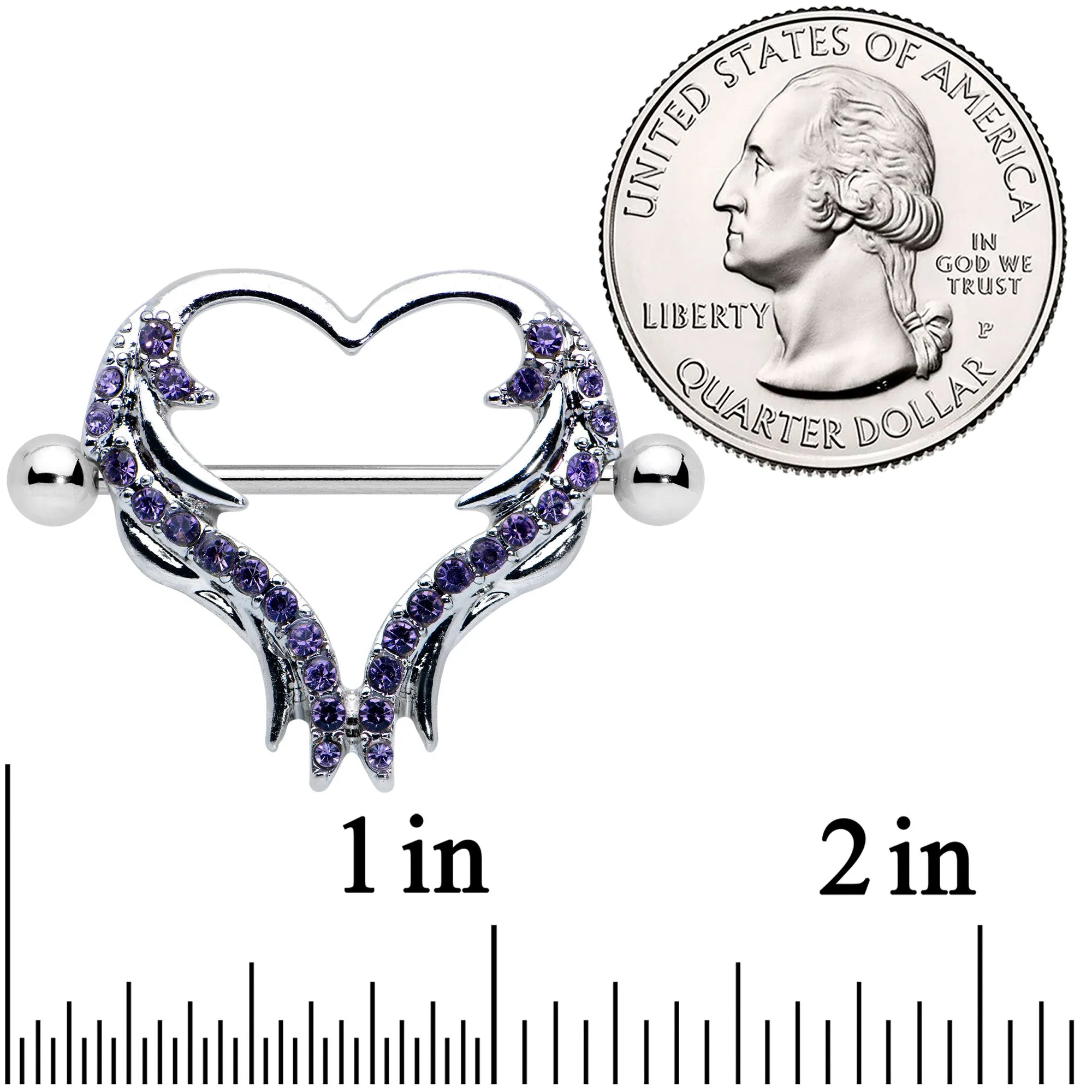 14 Gauge 3/4 Dark Purple Gem Rock and Roll Heart Nipple Shield Set