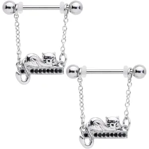 14 Gauge 5/8 Black Gem Nap Cat Dangle Nipple Ring Set