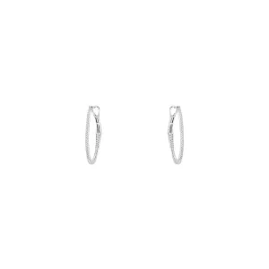 14 Karat White Gold Inside/Out Oval shape hoops with white diamonds