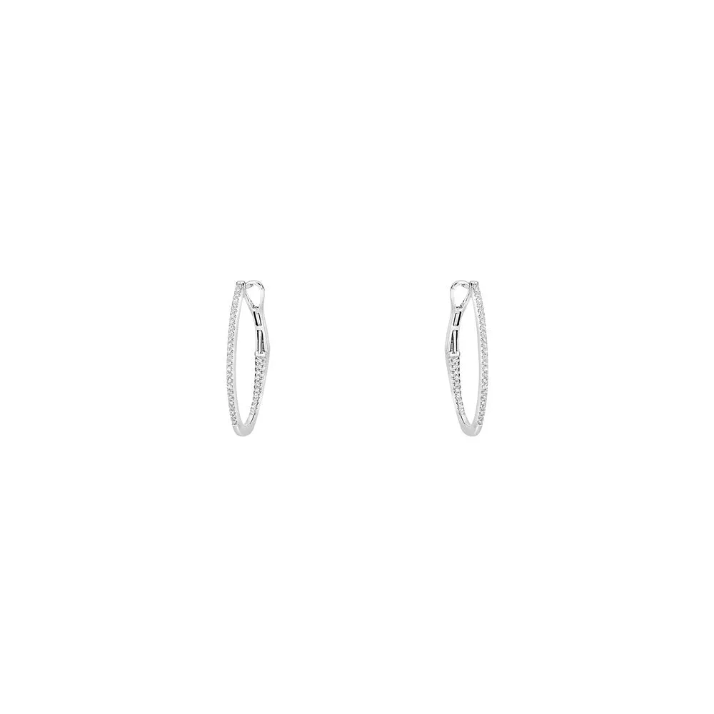 14 Karat White Gold Inside/Out Oval shape hoops with white diamonds