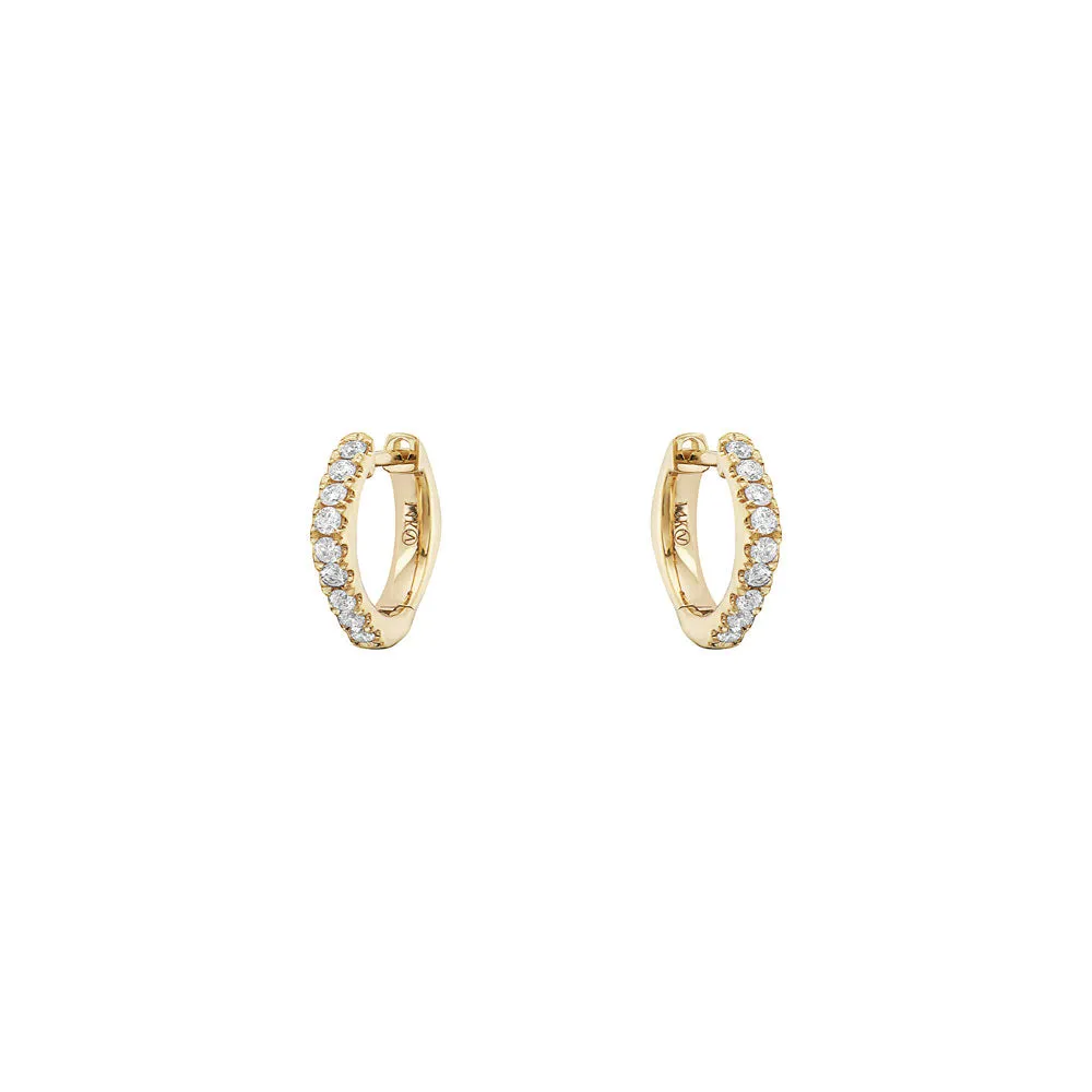 14 Karat Yellow Gold Square Diamond Huggie Earrings