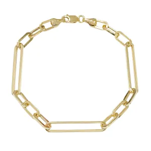 14K Gold Alternating 3 to 1 Elongated Oval Link Chain Bracelet, Large Size Links