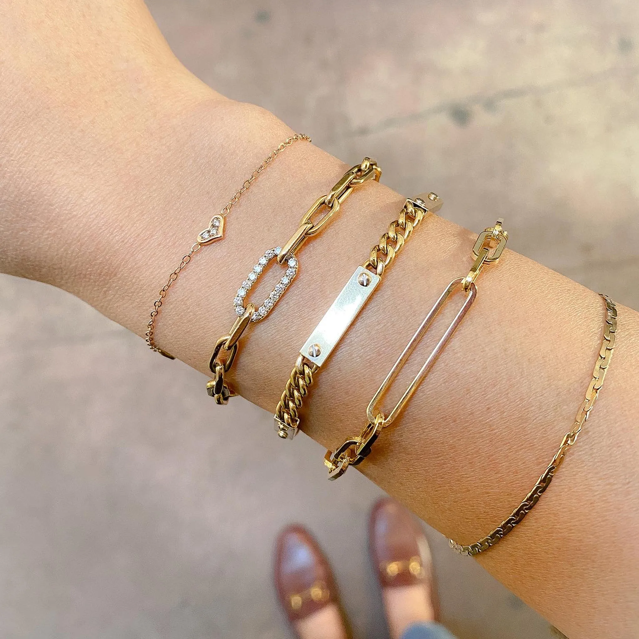 14K Gold Alternating 3 to 1 Elongated Oval Link Chain Bracelet, Large Size Links
