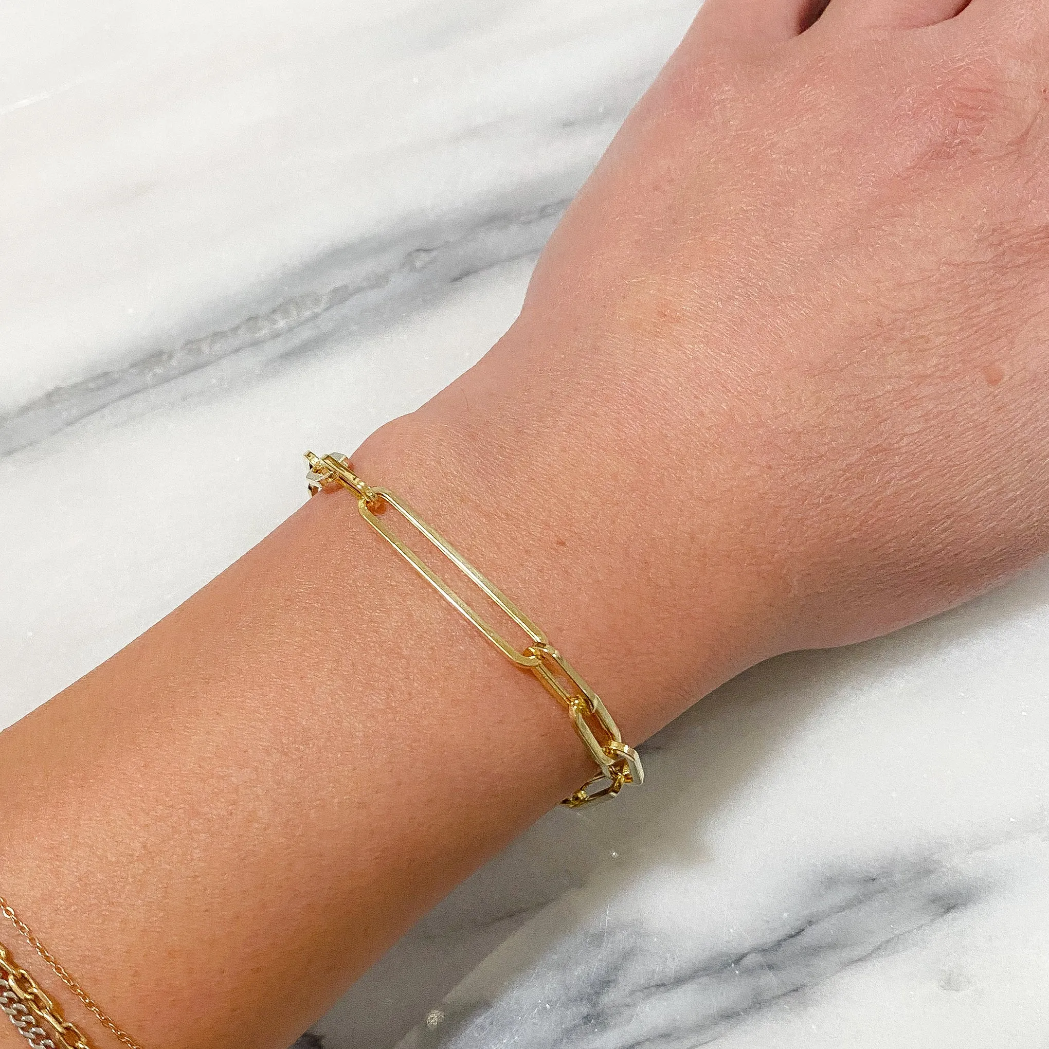 14K Gold Alternating 3 to 1 Elongated Oval Link Chain Bracelet, Large Size Links