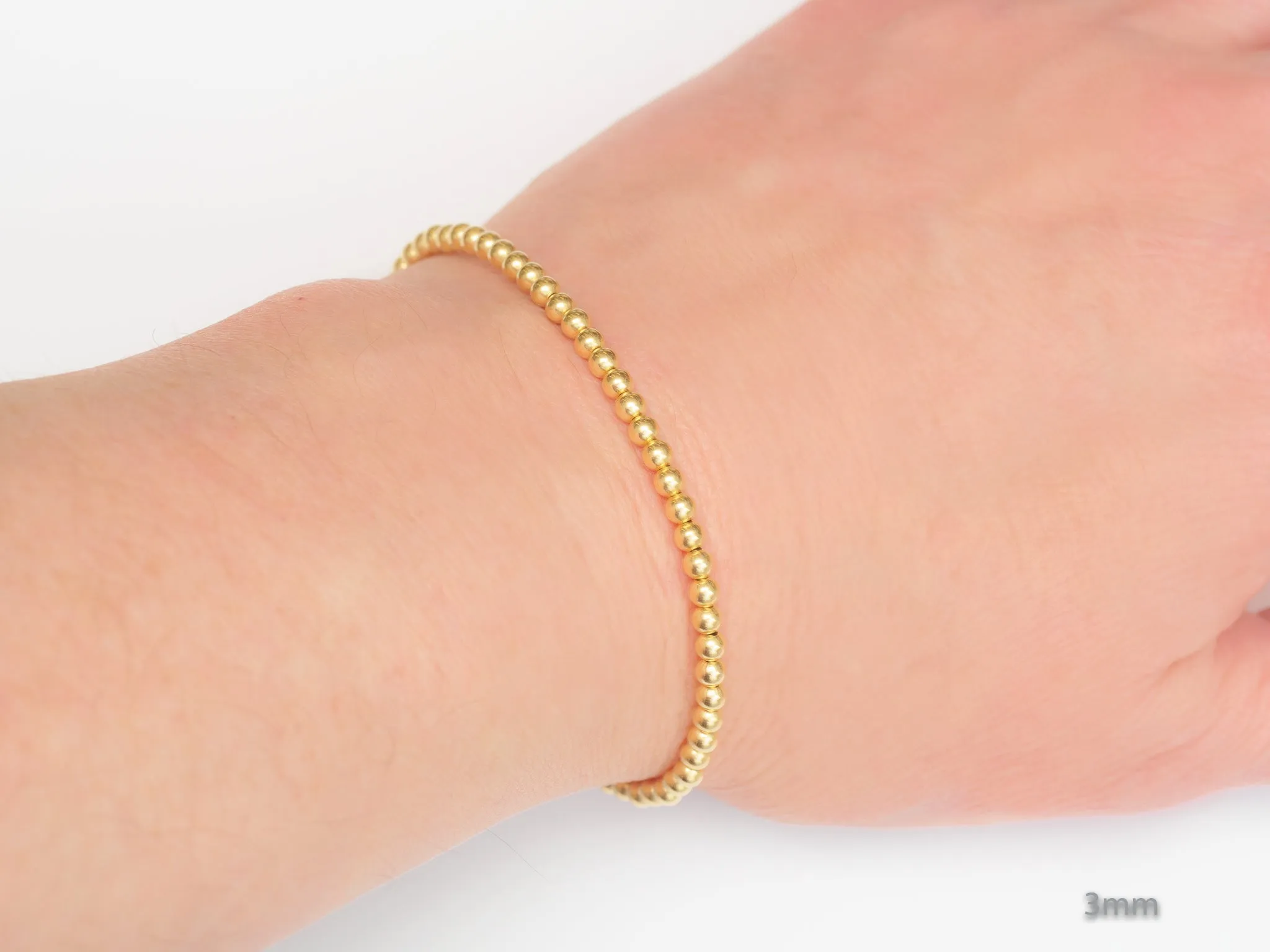 14k Gold Bead Stretch Bracelets, 3mm - 6mm, Men and Women's Bracelet