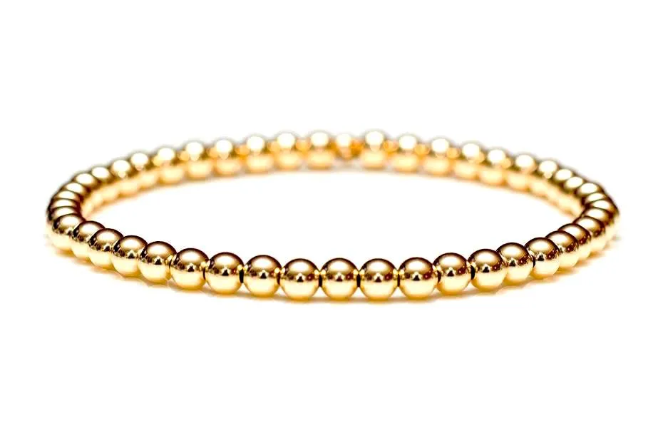 14k Gold Bead Stretch Bracelets, 3mm - 6mm, Men and Women's Bracelet