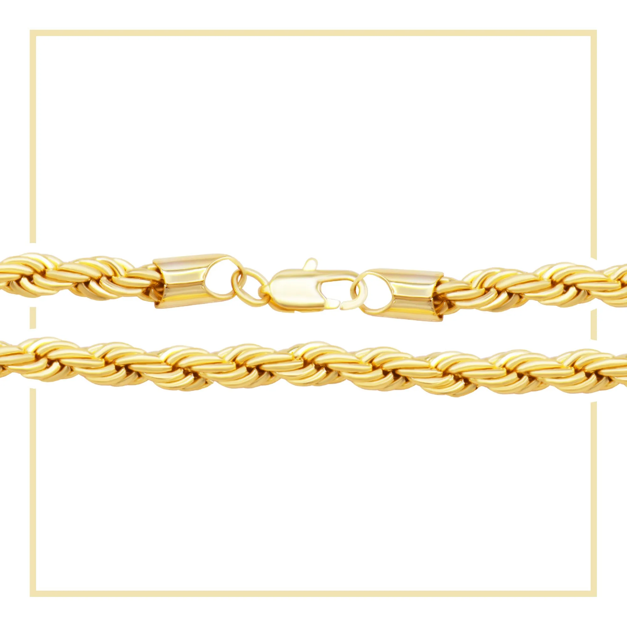 14K Gold Filled Rope Chain Necklace 24" Bracelet 8.5" Set for Men 5 - 6 mm