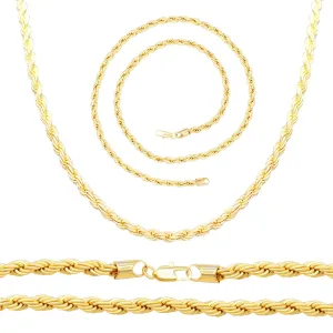 14K Gold Filled Rope Chain Necklace 24" Bracelet 8.5" Set for Men 5 - 6 mm