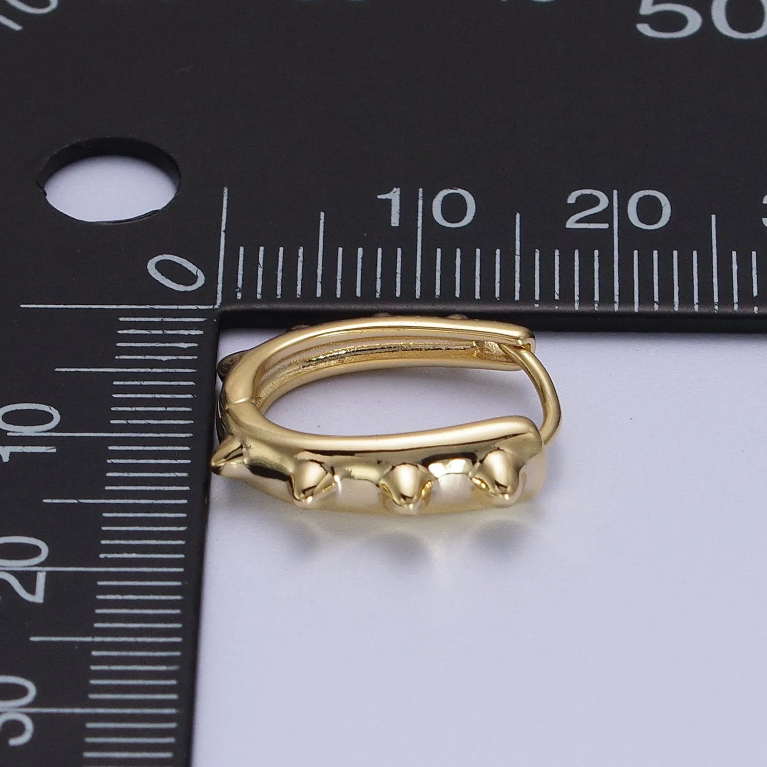 14K Gold Filled Spiked Lined Oblong U-Shaped 17mm Huggie Earrings | V-025