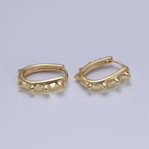 14K Gold Filled Spiked Lined Oblong U-Shaped 17mm Huggie Earrings | V-025
