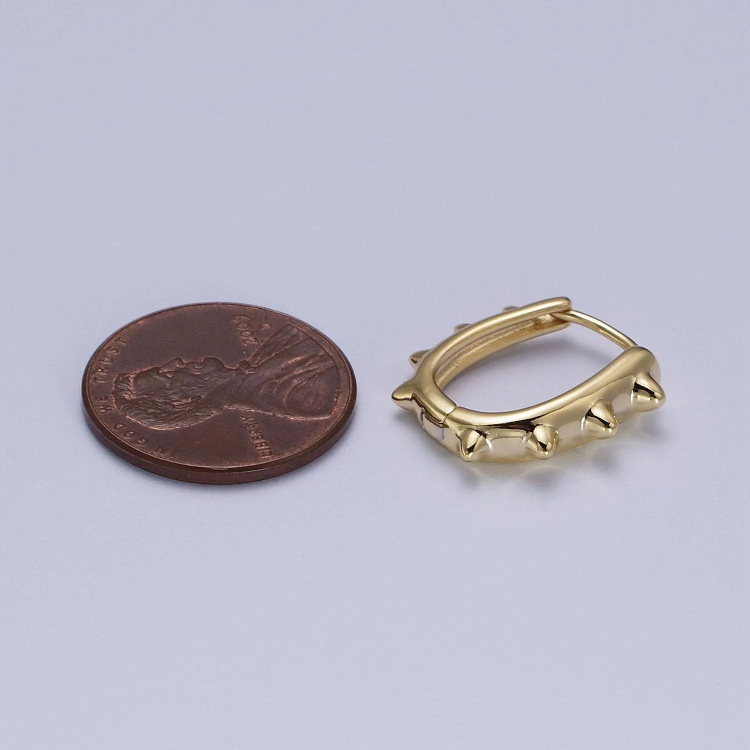 14K Gold Filled Spiked Lined Oblong U-Shaped 17mm Huggie Earrings | V-025