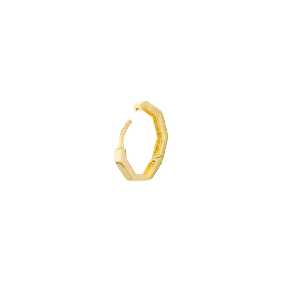 14k Gold Hexagon Huggie Earring