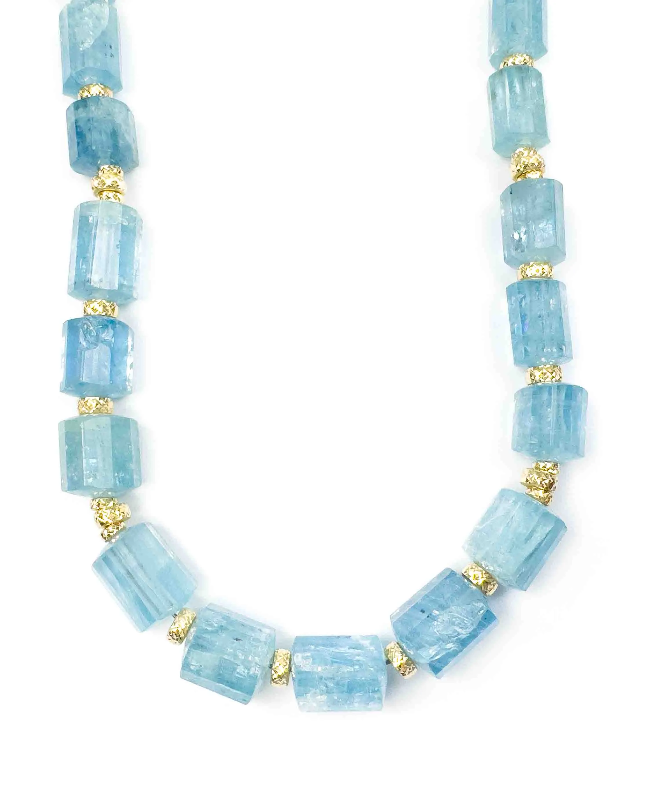 14k Gold Natural Brazilian Aquamarine Statement Necklace