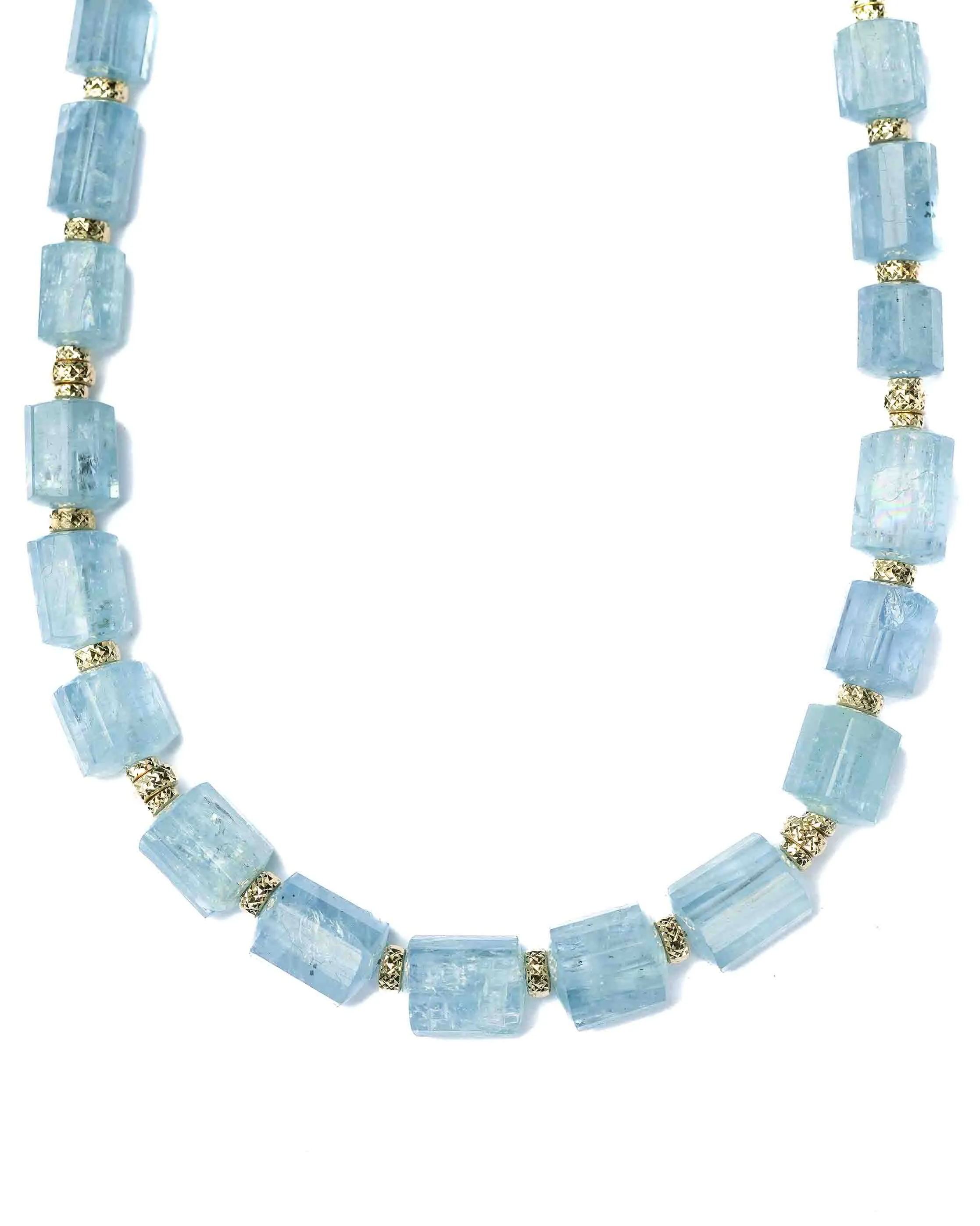 14k Gold Natural Brazilian Aquamarine Statement Necklace