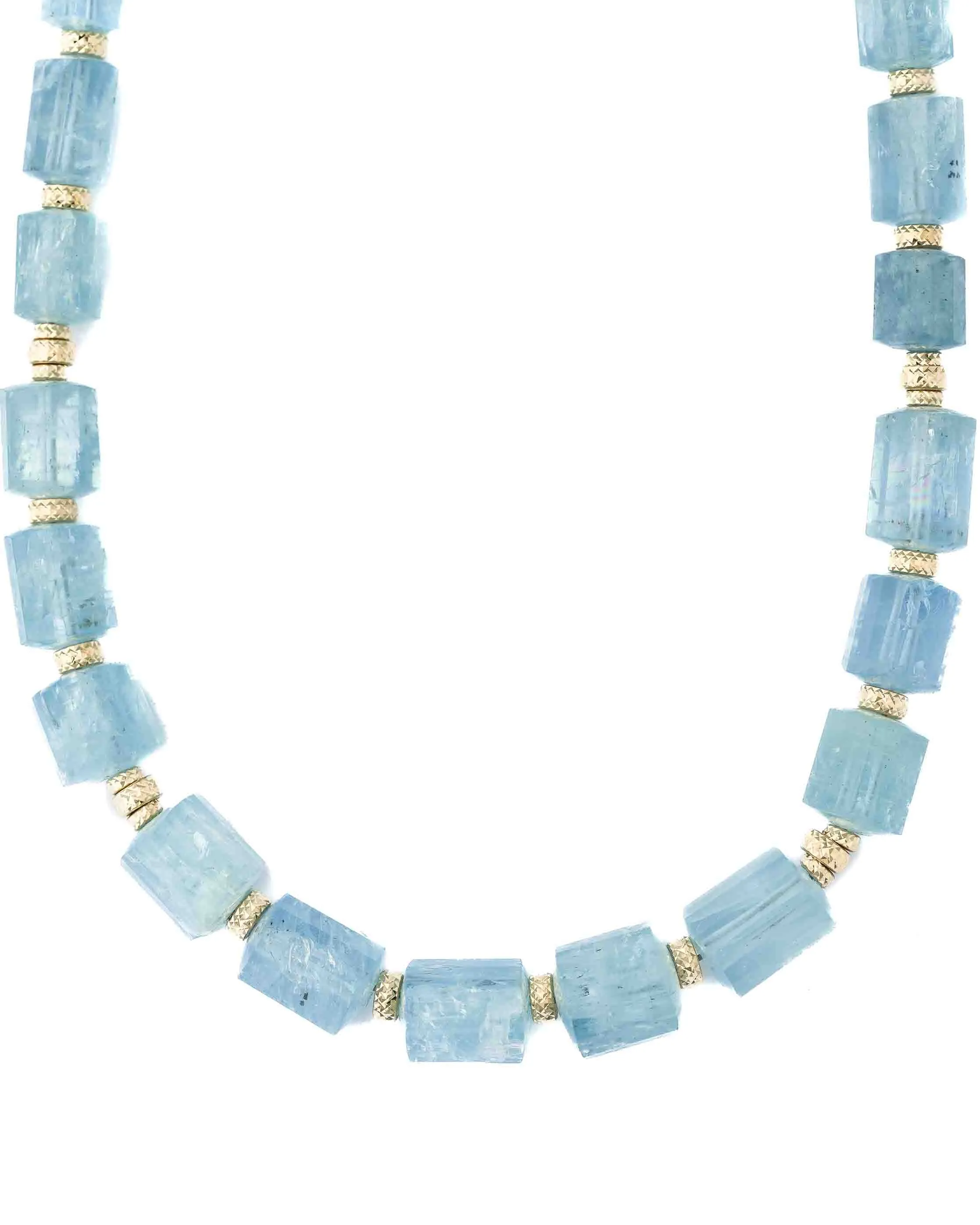 14k Gold Natural Brazilian Aquamarine Statement Necklace