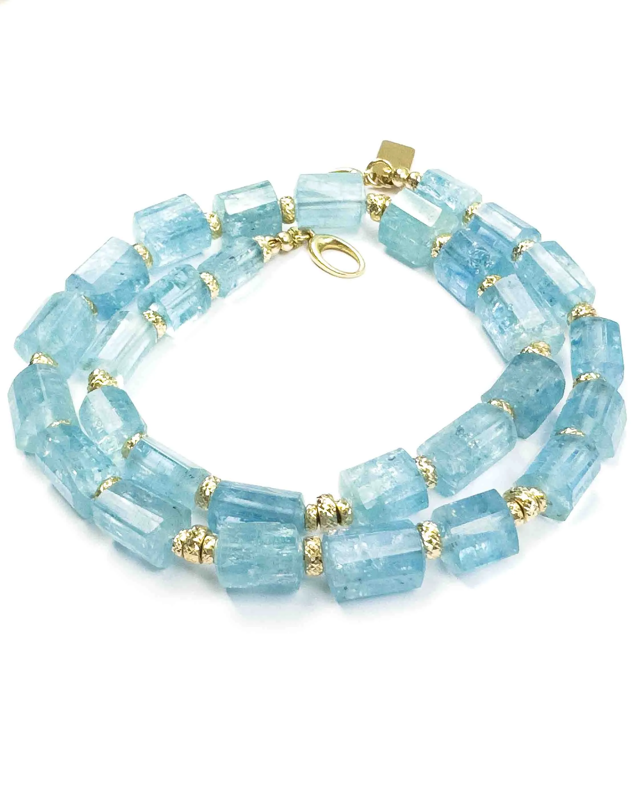 14k Gold Natural Brazilian Aquamarine Statement Necklace