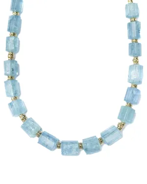14k Gold Natural Brazilian Aquamarine Statement Necklace