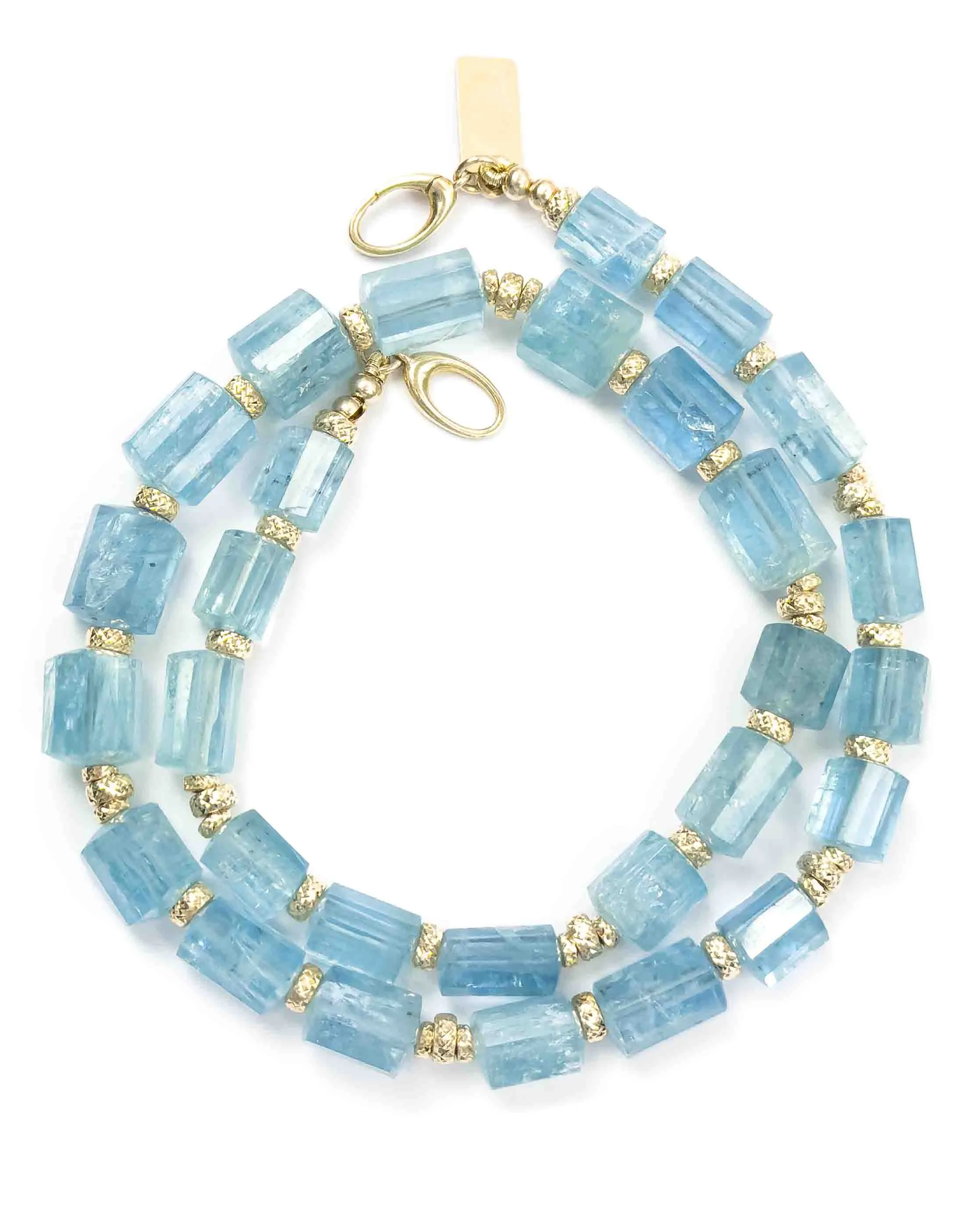 14k Gold Natural Brazilian Aquamarine Statement Necklace