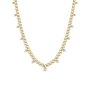 14k Graduated Prong Diamonds Medium Curb Chain Necklace